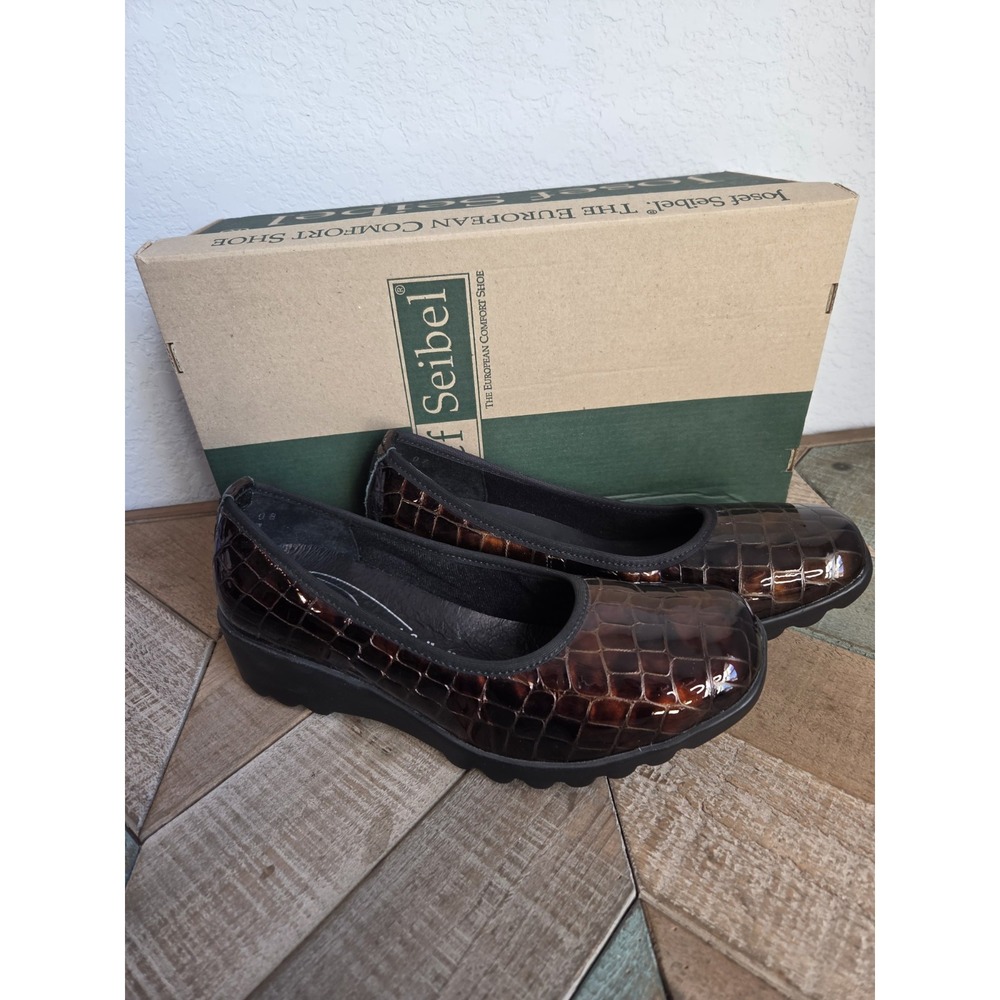JOSEF SEIBEL Bridget Croc‎ Womens EU 37 Embossed Wedge Comfort Shoes Brown